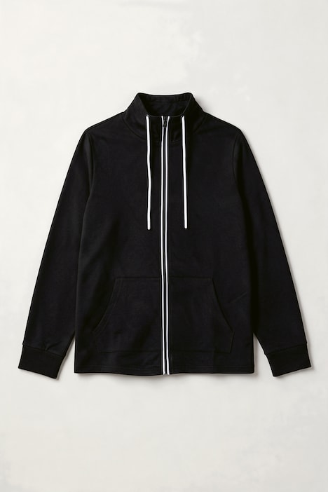 Sweatjacke, bequemer Fit, Piping, Stehkragen, Kängurutasche