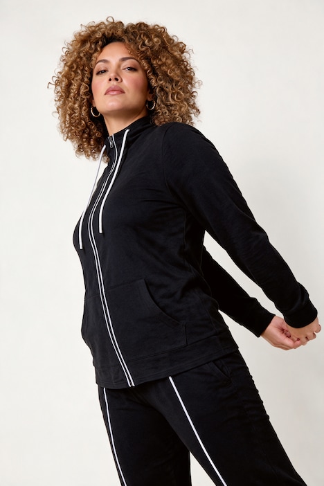 Sweatjacke, bequemer Fit, Piping, Stehkragen, Kängurutasche