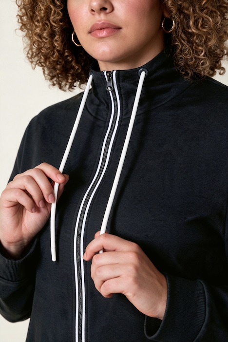 Sweatjacke, bequemer Fit, Piping, Stehkragen, Kängurutasche
