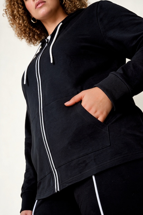 Sweatjacke, bequemer Fit, Piping, Stehkragen, Kängurutasche