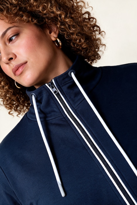 Sweatjacke, bequemer Fit, Piping, Stehkragen, Kängurutasche
