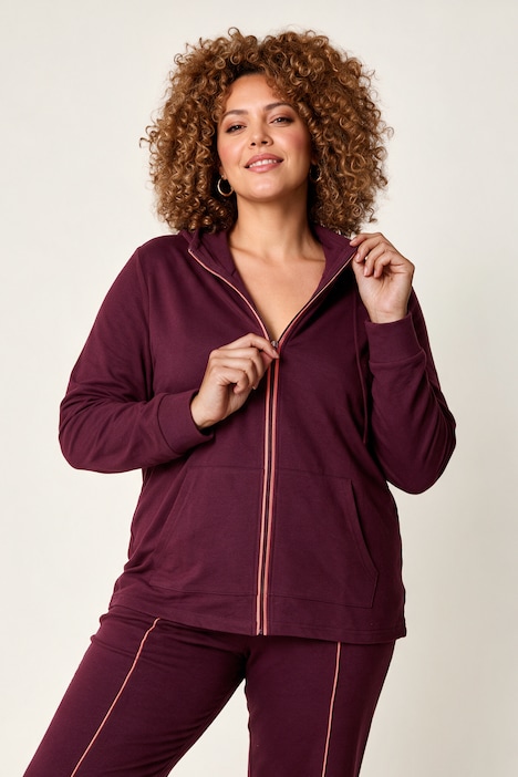 Veste en molleton avec passepoil, coupe confortable, col montant et poche kangourou
