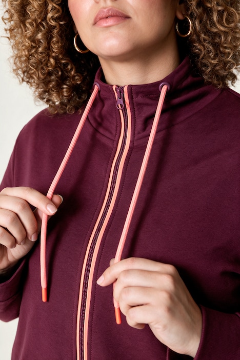 Veste en molleton avec passepoil, coupe confortable, col montant et poche kangourou