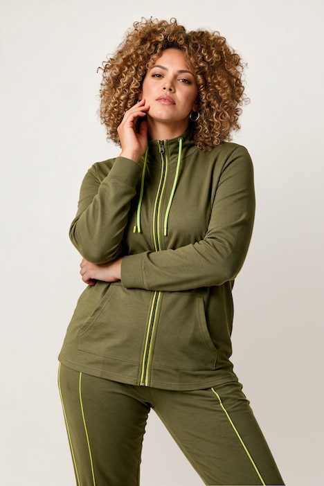 Veste en molleton avec passepoil, coupe confortable, col montant et poche kangourou