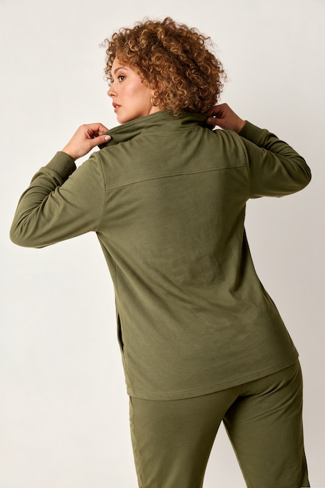 Veste en molleton avec passepoil, coupe confortable, col montant et poche kangourou