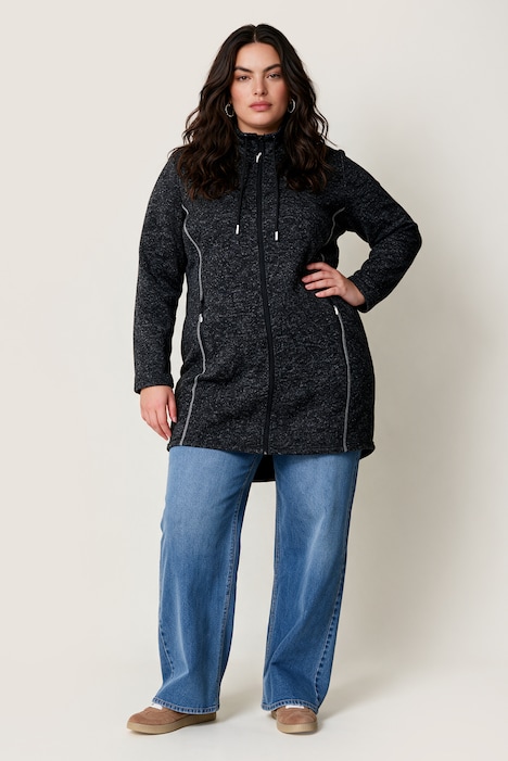 Strickfleece-Jacke, A-Linie, farbige Details, Langarm