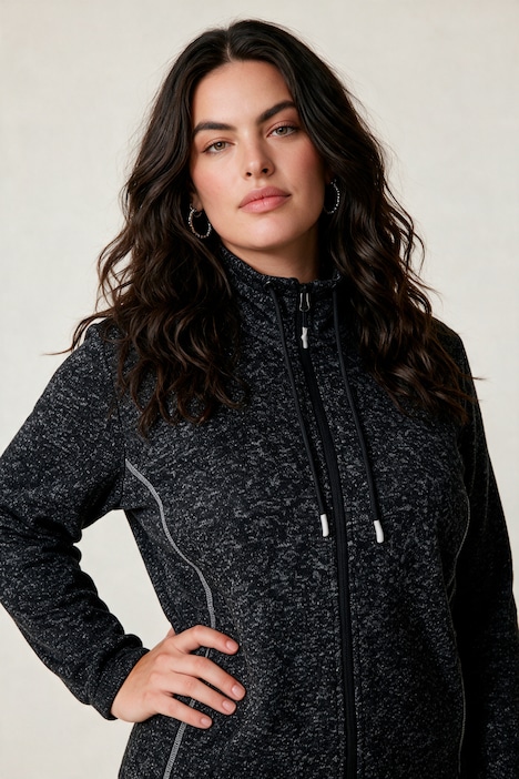 Strickfleece-Jacke, A-Linie, farbige Details, Langarm