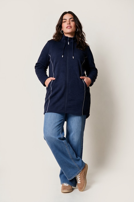 Strickfleece-Jacke, A-Linie, farbige Details, Langarm