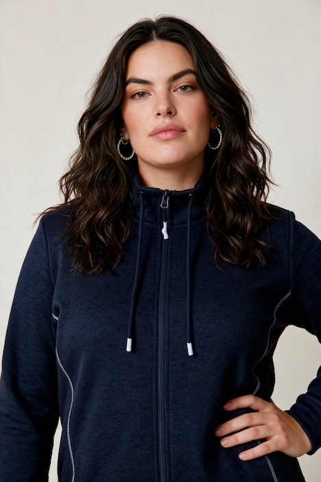 Strickfleece-Jacke, A-Linie, farbige Details, Langarm