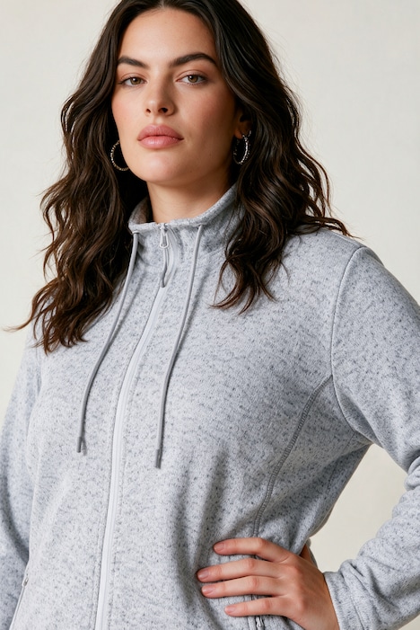 Strickfleece-Jacke, A-Linie, farbige Details, Langarm
