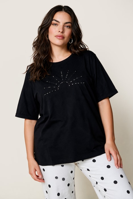 Shirt, Relaxed Fit, Zierperlen-Stickerei, Halbarm