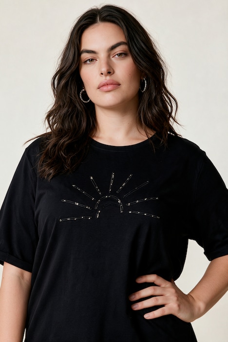 Shirt, Relaxed Fit, Zierperlen-Stickerei, Halbarm