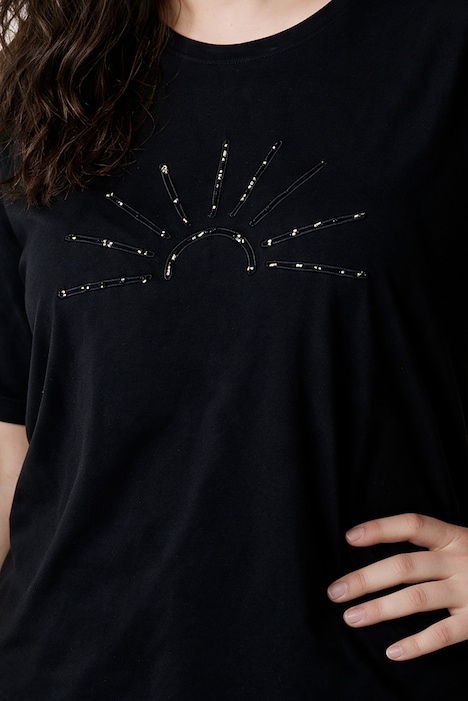 Shirt, Relaxed Fit, Zierperlen-Stickerei, Halbarm