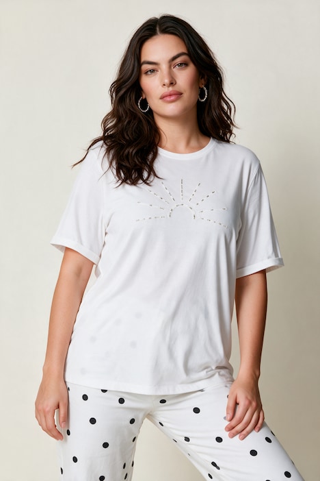 Shirt, Relaxed Fit, Zierperlen-Stickerei, Halbarm