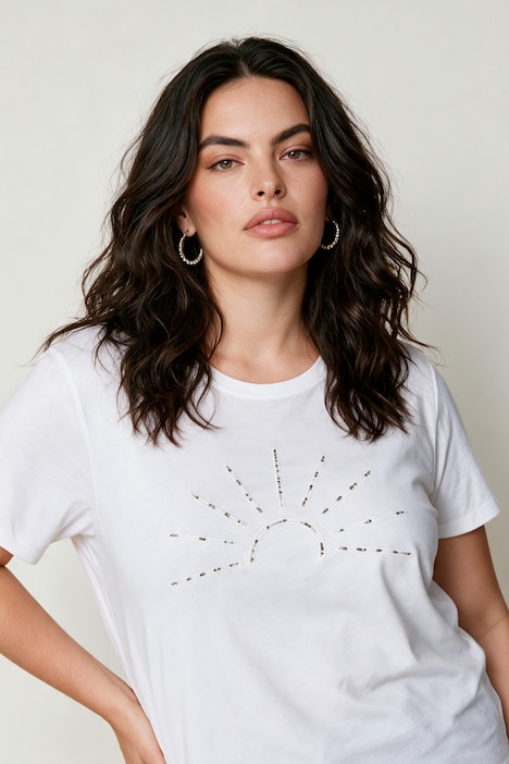 Shirt, Relaxed Fit, Zierperlen-Stickerei, Halbarm