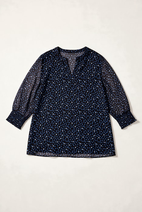 Bluse, oversized, Punkte, Henley-Ausschnitt, Körperfutter