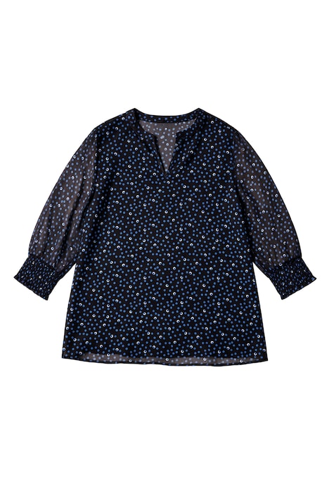 Bluse, oversized, Punkte, Henley-Ausschnitt, Körperfutter
