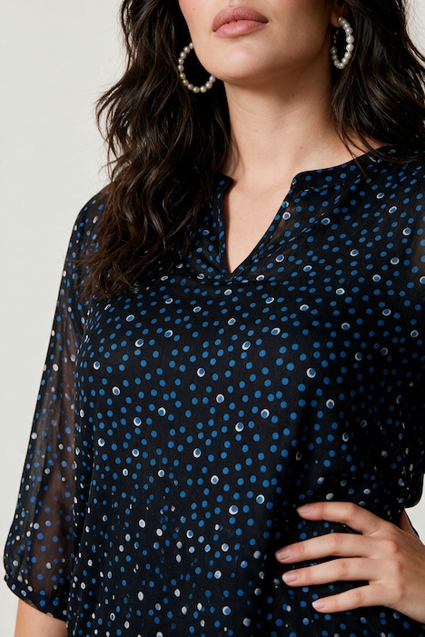 Bluse, oversized, Punkte, Henley-Ausschnitt, Körperfutter