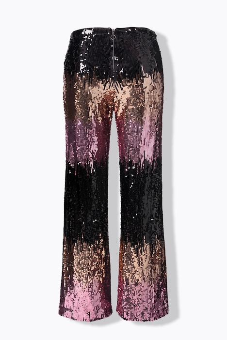 Pantaloni modello Mary con paillettes, taglio della gamba ampio, vita alta e cintura alta