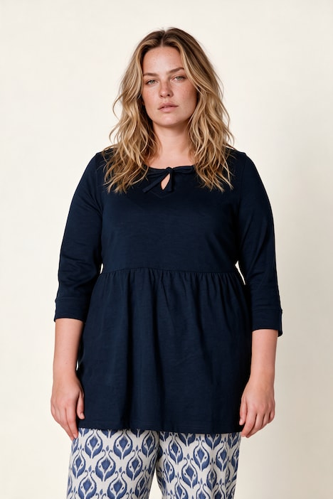 Longshirt, längere A-Linie, Quernaht, 3/4-Ärmel
