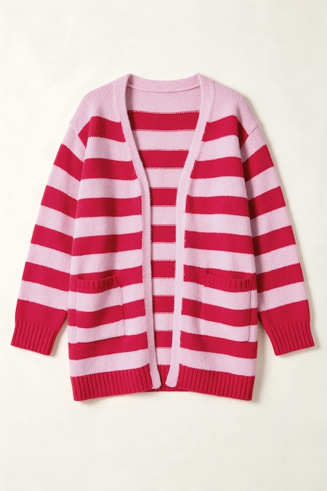 Strickjacke, Classic Fit, Blockstreifen, aufgesetzte Taschen
