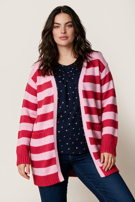 Strickjacke, Classic Fit, Blockstreifen, aufgesetzte Taschen