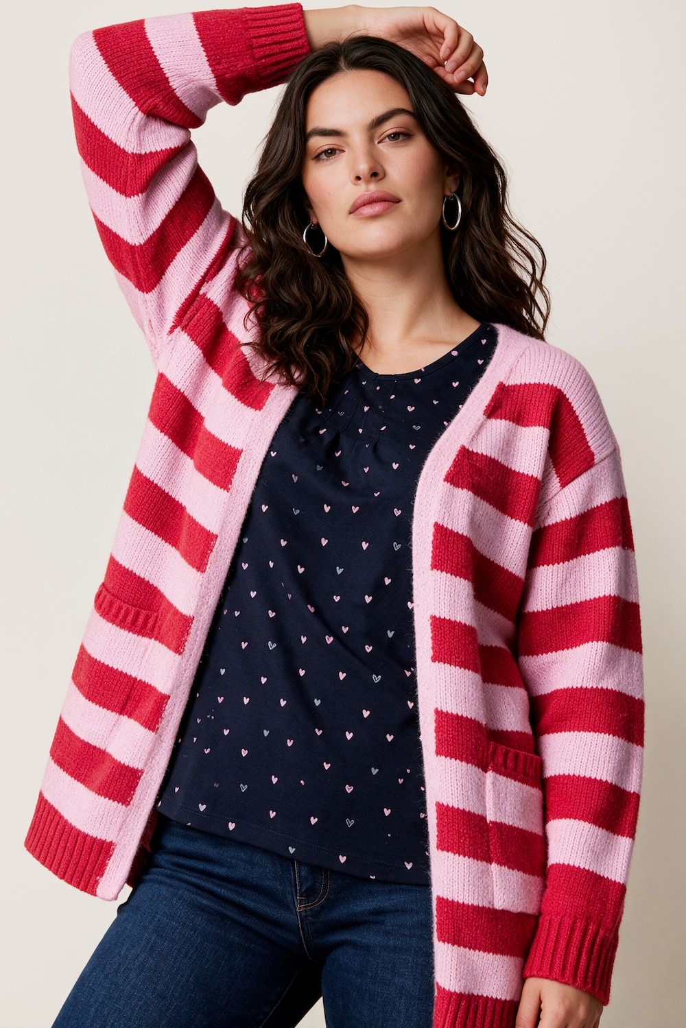 Strickjacke, Classic Fit, Blockstreifen, aufgesetzte Taschen