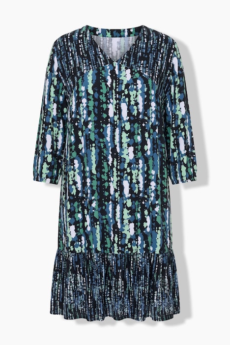 Kleid, A-Linie, gekräuselte Quernaht, 3/4-Ärmel
