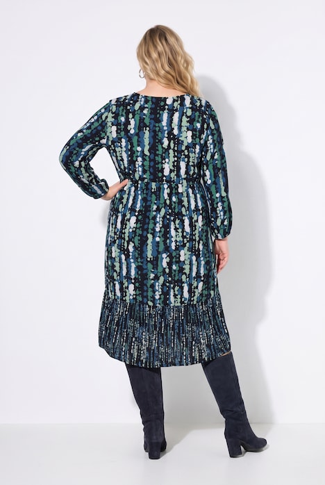 Kleid, A-Linie, gekräuselte Quernaht, 3/4-Ärmel