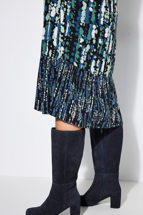 Kleid, A-Linie, gekräuselte Quernaht, 3/4-Ärmel