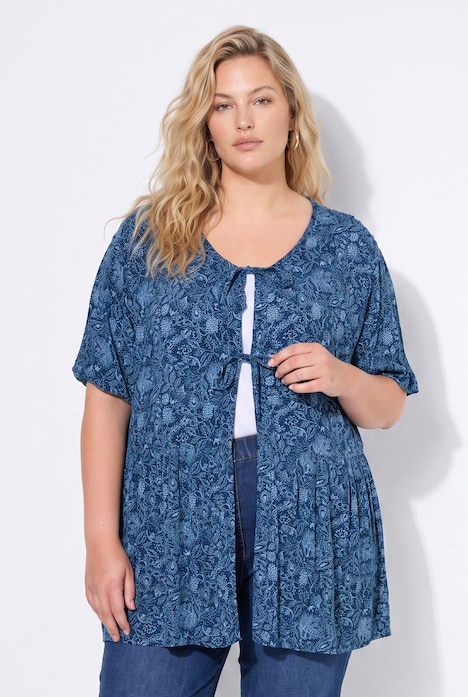 Bluse, A-Linie, Schleifen-Verschluss, Glocken-Halbarm