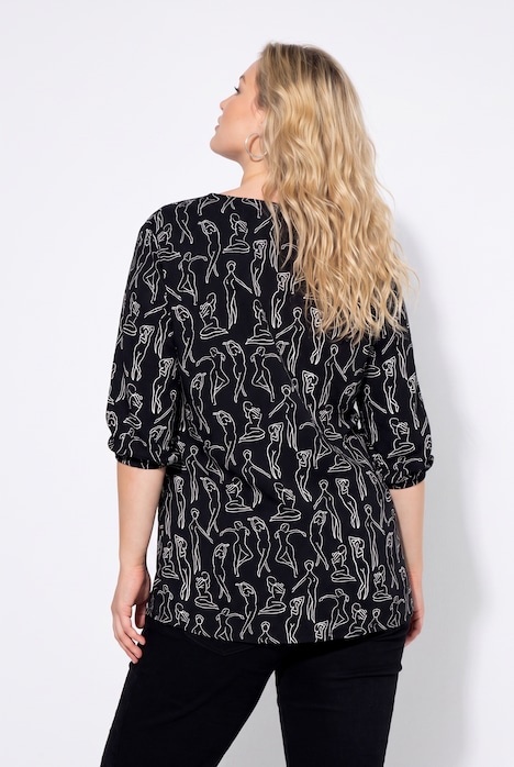 Bluse, A-Linie, Muster, V-Ausschnitt