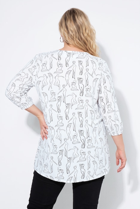 Bluse, A-Linie, Muster, V-Ausschnitt