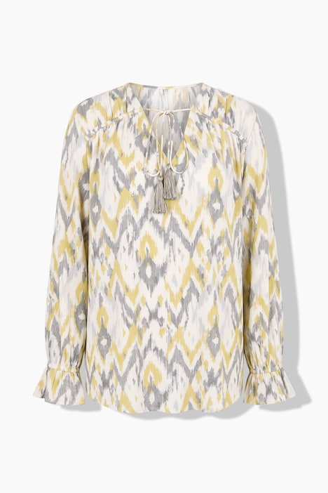 Bluse, A-Linie, Muster, Langarm mit Volant