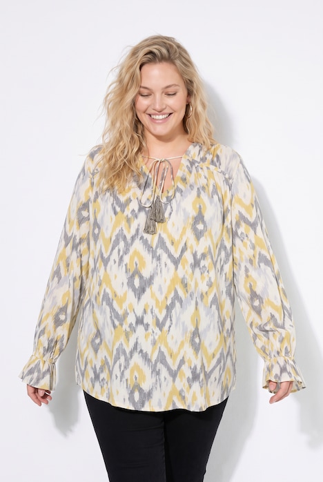 Bluse, A-Linie, Muster, Langarm mit Volant
