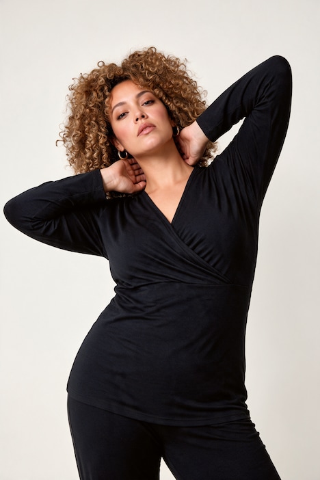 T-shirt de yoga, coupe Slim Fit, col montant et décolleté aspect cache-cœur
