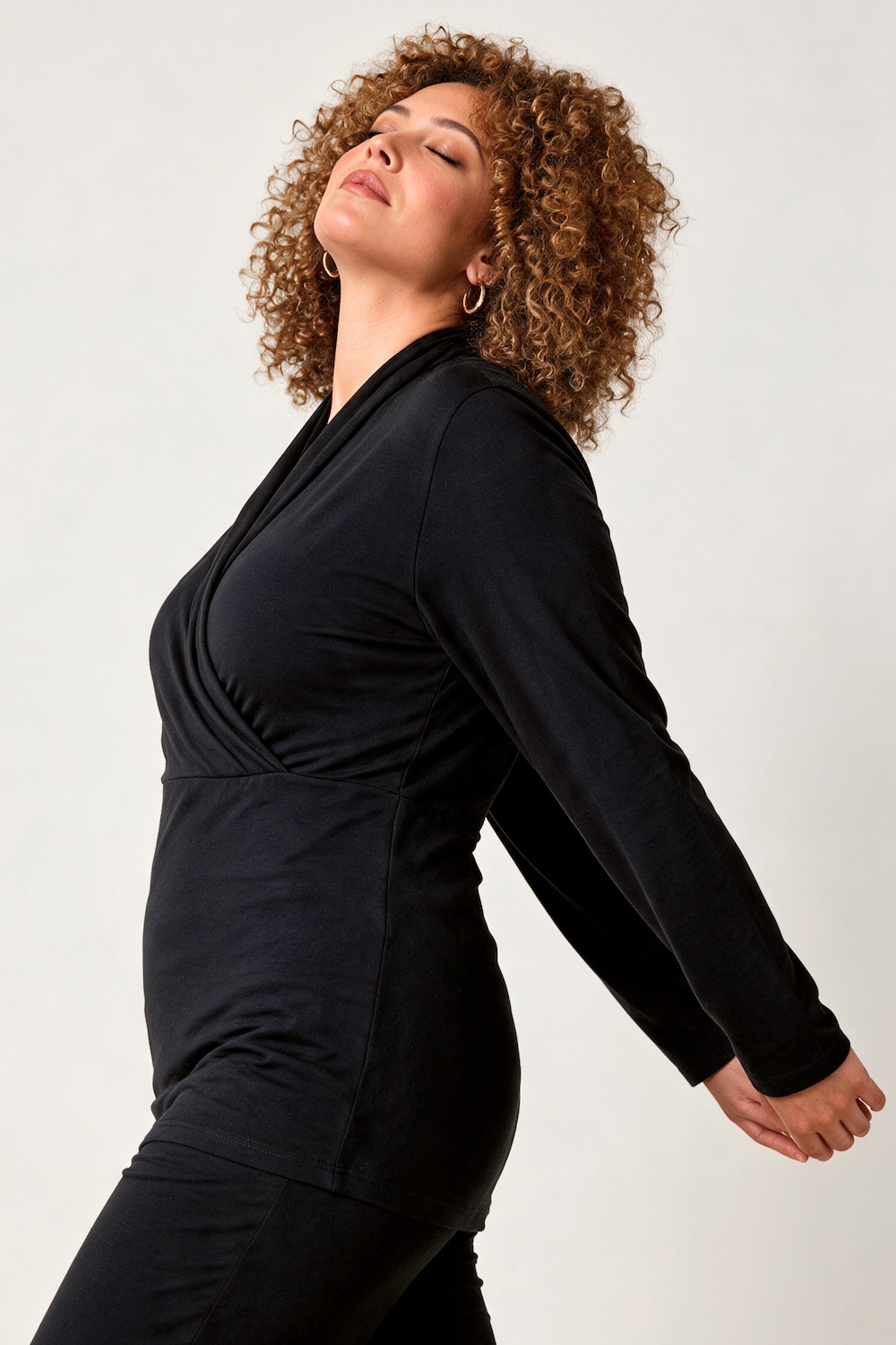 Yoga-Shirt, Slim Fit, Stehkragen, Wickeloptik