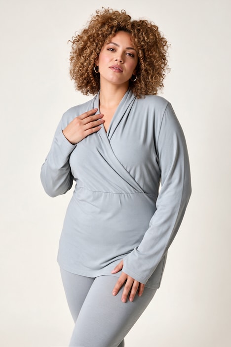Yoga-Shirt, Slim Fit, Stehkragen, Wickeloptik