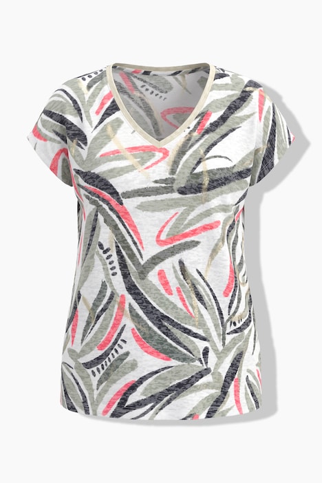 T-Shirt, oversized, Flammjersey, V-Ausschnitt, Halbarm