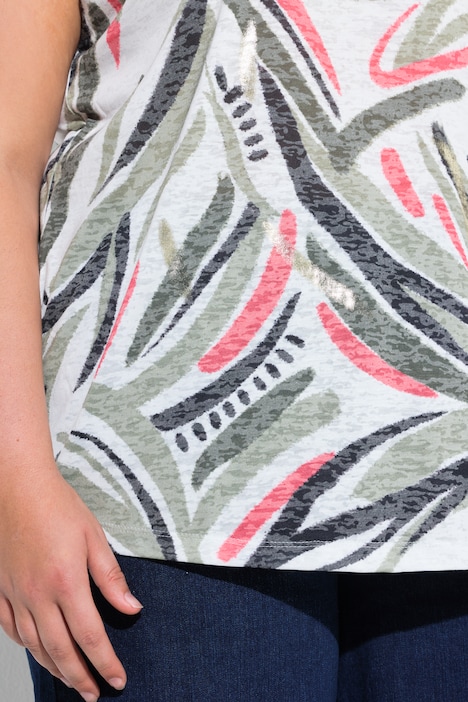 T-Shirt, oversized, Flammjersey, V-Ausschnitt, Halbarm