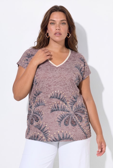 T-Shirt, Flammjersey, V-Ausschnitt, Halbarm