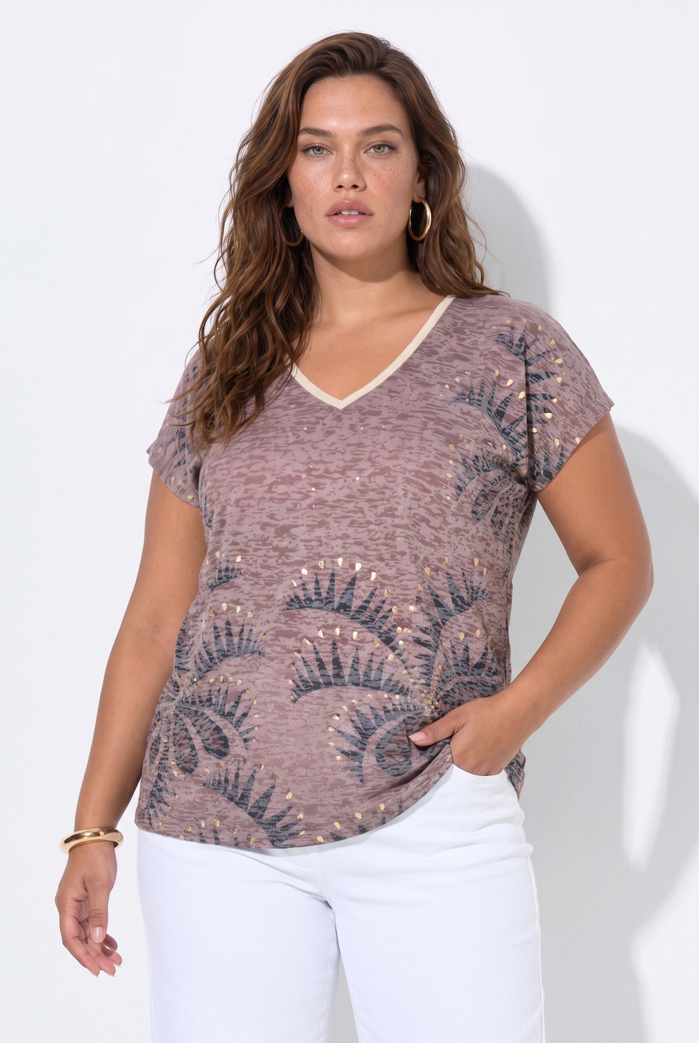 T-Shirt, Flammjersey, V-Ausschnitt, Halbarm