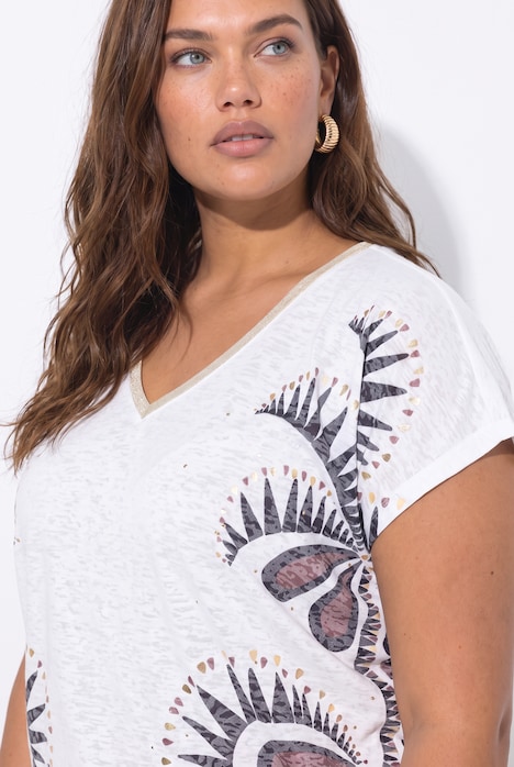 T-Shirt, Flammjersey, V-Ausschnitt, Halbarm
