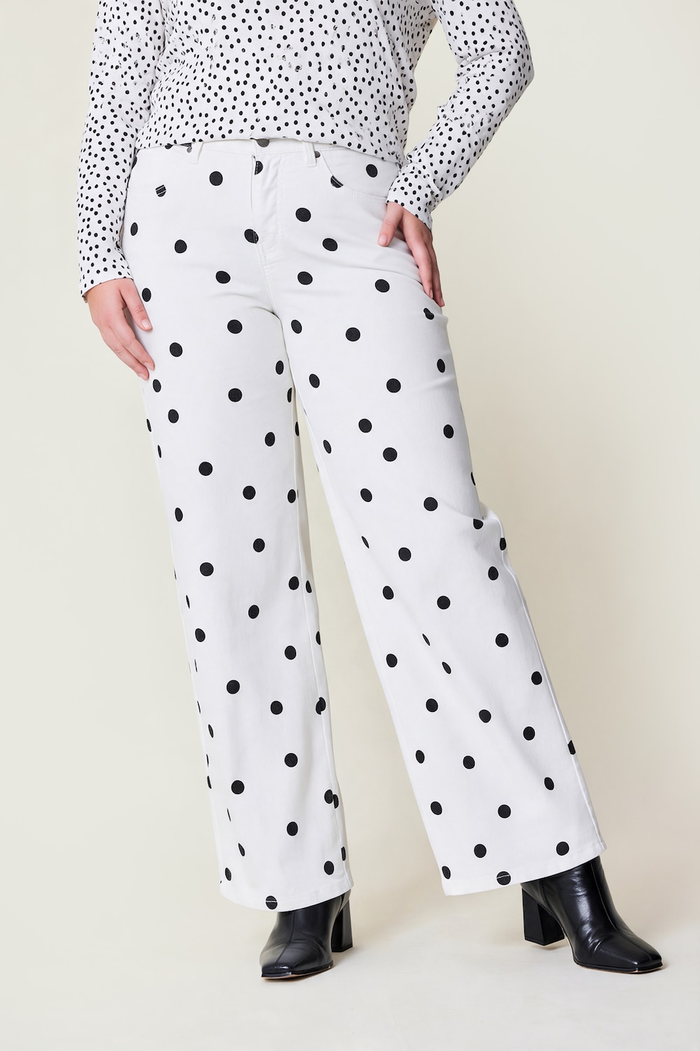 Jeans Mary, weites Bein, Polkadots, 5-Pocket
