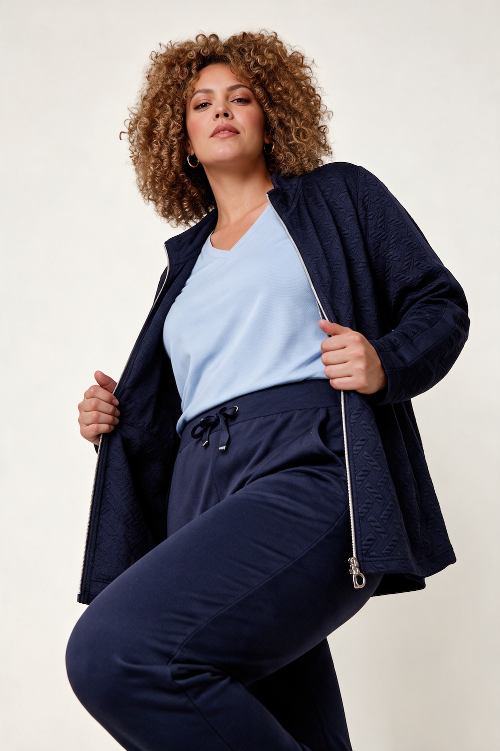 Sweatjacke, Slim Fit, Stretch mit Prägung, 2-Wege-Zipper