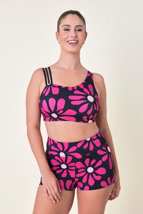 Bikini à fleurs, bonnets souples, trois bretelles, matière recyclée