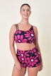Bikini à fleurs, bonnets souples, trois bretelles, matière recyclée