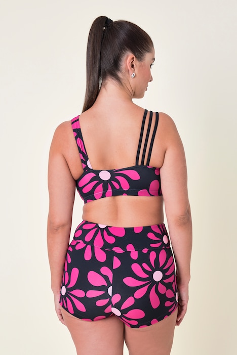 Bikini à fleurs, bonnets souples, trois bretelles, matière recyclée